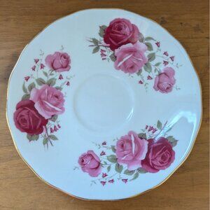 Queen Anne Bone China Saucer Pink Roses Floral Pattern England